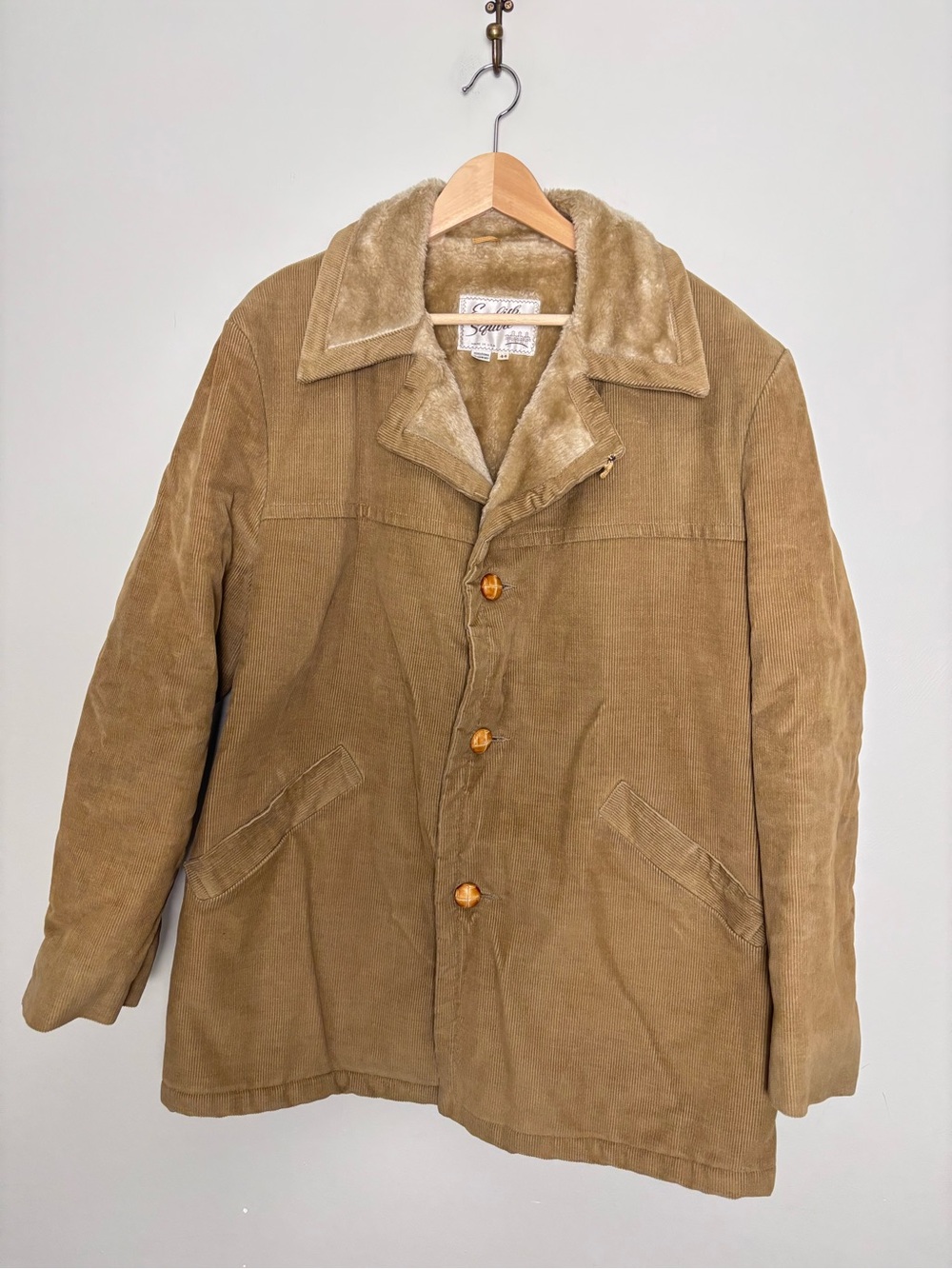 VTG 70s English Squire Corduroy Faux Fur Lined Brown Chore Barn Jacket-Men's 44